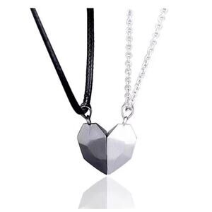 Silver and Black Matching Necklaces Metal Magnetic Couples Gift